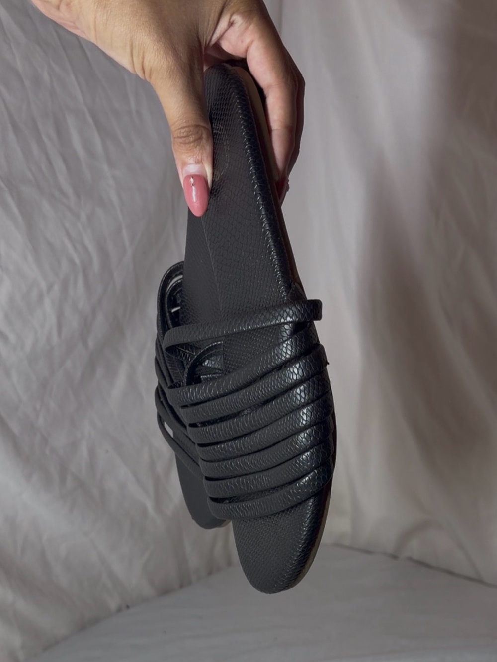 Women's Black Strappy Slide Sandals - Picture 2 of 3